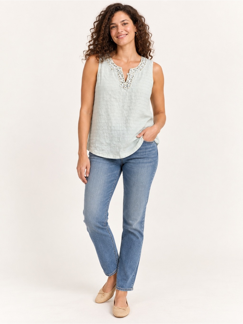 Vineyard Vines Shimmer Stripe Embellished Top Size 8 NWT